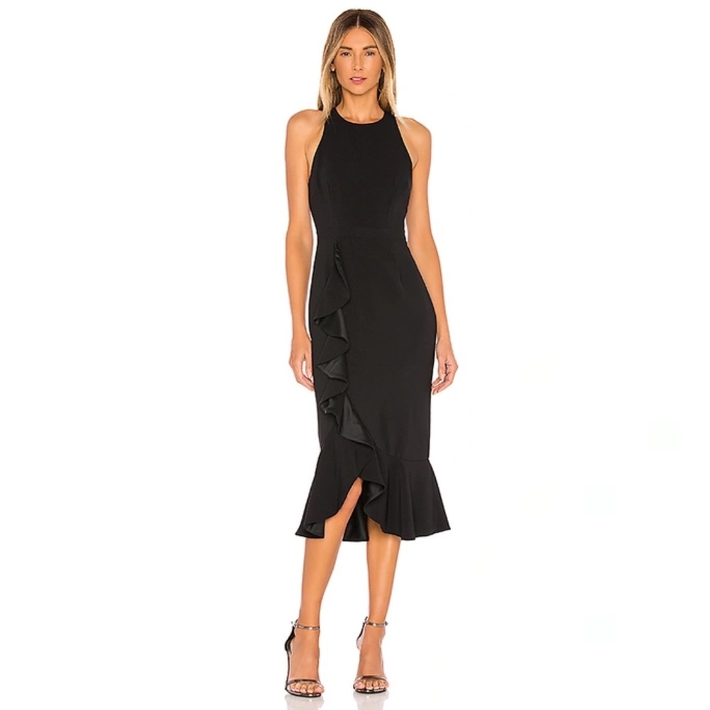 Likely || Tay Dress Sleeveless Cascade Ruffle Cocktail‎ Midi Black 6 NWT